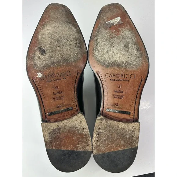 Caporicci Made in Italy Black Leather Cap-Toe Slip-On Dress Shoes Men’s 8.5 G - Picture 15 of 16